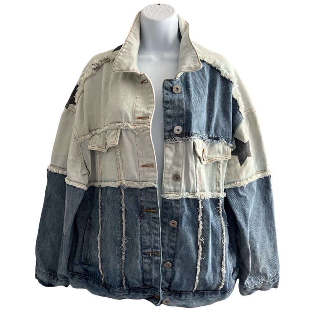 POL Look Up The Star Denim Oversized Jean Jacket Size L.